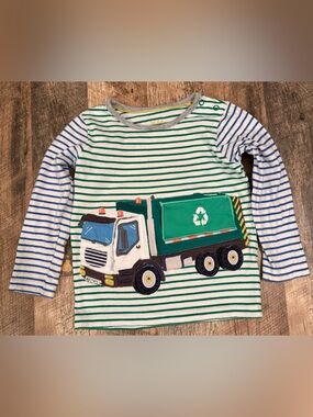 Baby Boden Striped Long-Sleeve Tee with Recycling Truck Appliqué Lift the Flap